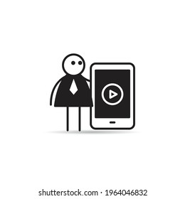 Geschäftsmann und Video auf Smartphone-Symbol