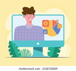 businessman virtual meeting and report