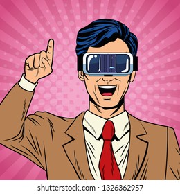 Businessman virtual reality pop art cartoon