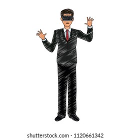 Businessman with virtual reality scribble
