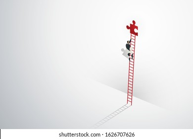 Businessman vision creative concept solution opportunities on top of ladder climb puzzle elements success. illustration - vector