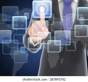 Businessman of visual touch screen. vector