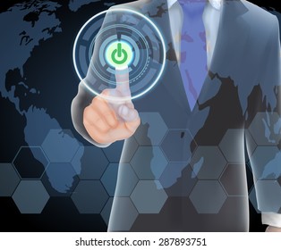 Businessman of visual touch screen. vector