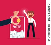 Businessman vote at ballot box. Vector illustration, buy vote