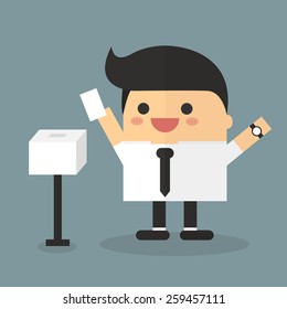 Businessman vote at ballot box, Vector illustration, flat design