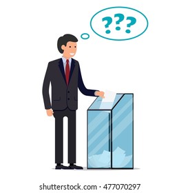 Businessman vote at ballot box. Vector illustration