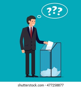 Businessman vote at ballot box. Vector illustration
