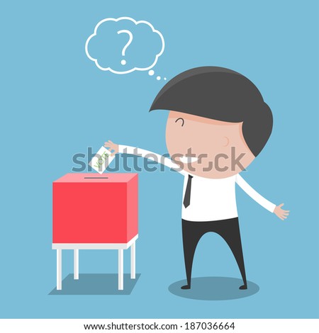 Businessman vote at ballot box. Vector illustration