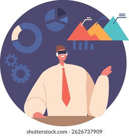 Hombre de negocios en vr analizando datos
