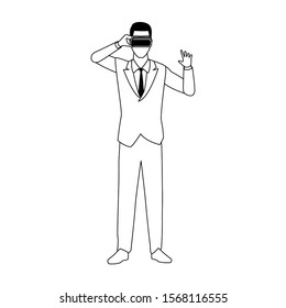 businessman with vr glasses icon over white background, vector illustration