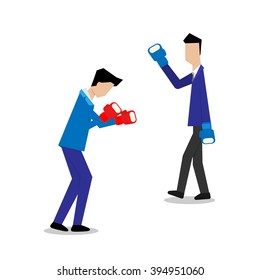 businessman waer boxing gloves fighting