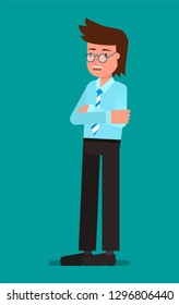 Businessman is waiting for something. Vector illustration, flat design drawing.