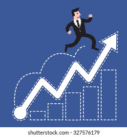 Businessman walk with growing graph . growth bar chart . bullish pattern. arrow-up . stock up
