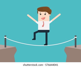 Businessman Walk Over Cliff Gap Mountain