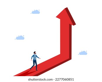 businessman walked towards the growing arrow. Career advancement and growth