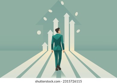 Businessman walkin to the arrow. Catch the opportunity.  background vector illustration