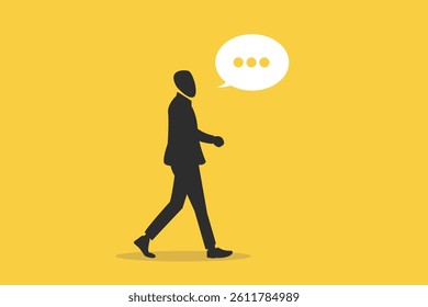 Businessman walking with Blank bubble talk or comment. Concept of career, promotion, communication, news, infographic