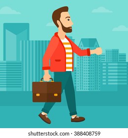 Businessman walking with briefcase. 