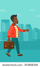 Businessman walking with briefcase. 