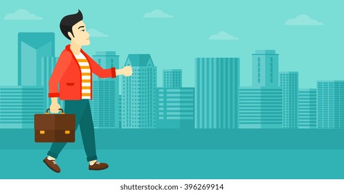 Businessman walking with briefcase. 