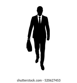 Businessman walking with briefcase in his hand, abstract vector silhouette