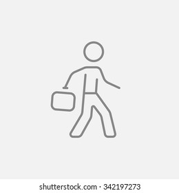 Businessman Walking With Briefcase Line Icon For Web, Mobile And Infographics. Vector Dark Grey Icon Isolated On Light Grey Background.