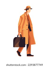 Businessman walking with briefcase over white