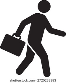 Hombre de negocios caminando con el icono del Vector del maletín. Empleado yendo a trabajar, viajando o dejando el concepto de oficina. Silueta de vista lateral.