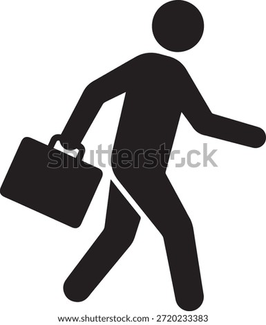 Businessman walking with briefcase vector icon. Employee going to work, commuting, or leaving office concept. Side view silhouette.