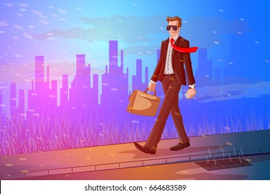 Businessman walking with briefcase. Vector illustration Business Concept