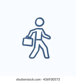 Businessman walking with briefcase vector sketch icon isolated on background. Hand drawn Businessman with briefcase icon. Businessman with briefcase sketch icon for infographic, website or app.