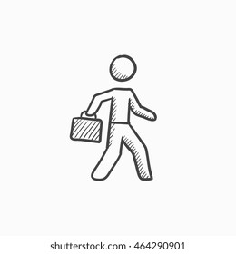 Businessman walking with briefcase vector sketch icon isolated on background. Hand drawn Businessman with briefcase icon. Businessman with briefcase sketch icon for infographic, website or app.