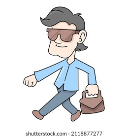 businessman walking carrying suitcase to office, vector illustration art. doodle icon image kawaii.