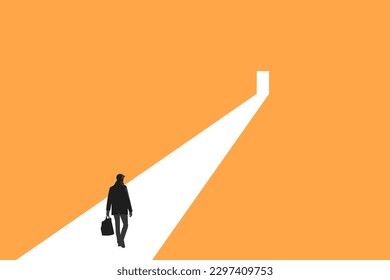 Businessman walking to door Concept of success, goal, motivation, growth, problems, hard work. Concept of ambitions, growth, opportunity, motivation