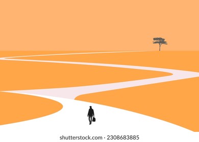 Businessman walking follow path. concept of ambition, motivation, opportunities and success