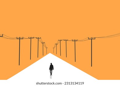 Businessman walking follow path. concept of ambition, motivation, opportunities and success