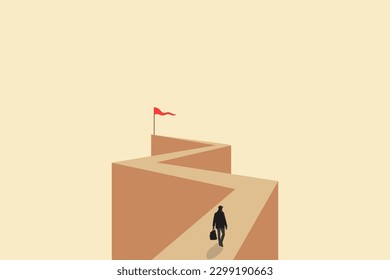 Businessman walking following path. concept of ambition, motivation and opportunities