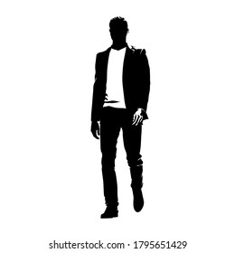 Businessman Walking Forward, Abstract Vector Silhouette, Ink Drawing. Isolated Business People