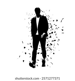 Businessman walking forward, abstract vector silhouette, ink drawing. Isolated business people