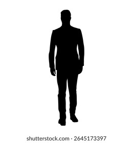 Businessman walking forward, front view. Isolated vector silhouette, business people