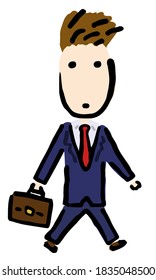 Businessman walking : Hand drawn vector illustration like woodblock print