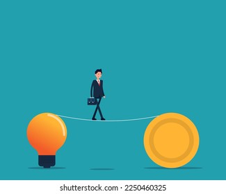 Businessman walking to increased finances. Vector financial cartoon character style