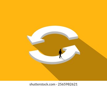 Businessman walking in a loop in a circle recycle icon. vector illustration
