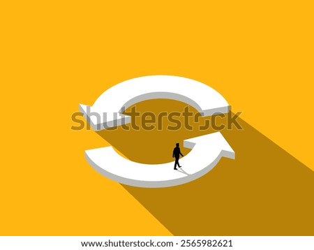 Businessman walking in a loop in a circle recycle icon. vector illustration