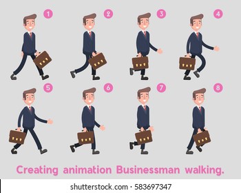 Businessman Walking On The Animation Frames. Flat. Vector. Illustration