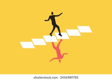 Businessman walking on different side. concept of different opinion, direction, disagreement, miscommunication and risk
