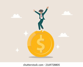 Businessman walking on dollar coin carefully. business investment concept vector.