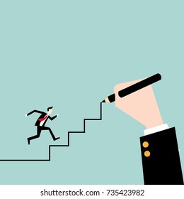 businessman walking on drawing stairs-vector cartoon