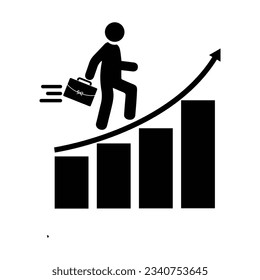 Geschäftsmann, der auf Graph aufsteigt, Business Concept-Wachstum und der Weg zu Erfolg und Gewinn, Vektorgrafik-Vektorgrafik Icon-Design