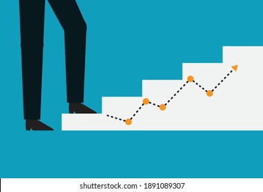 Businessman walking on graph stair, Vector illustration in flat style